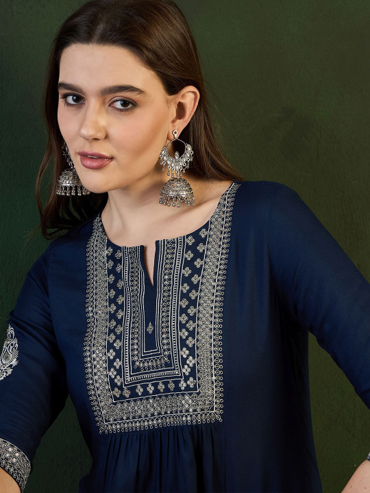 Women Ethnic Motifs Embroidered A-Line Short Kurti